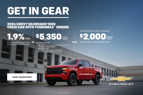 2026 Chevy Silverado 1500 Crew Cab with TurboMax Engine. 1.9% APR for well-qualified buyers when ...